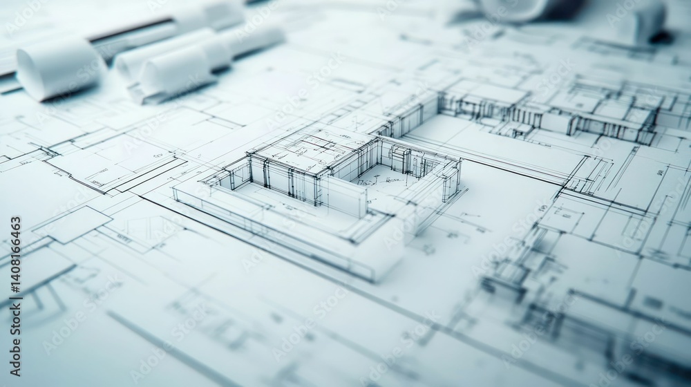 Architectural Blueprint: A 3D Model on Detailed Plans Architectural Blueprint: A 3D Model on Detailed Plans