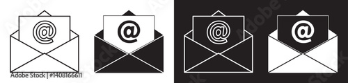 Mail envelope icon on black and white background