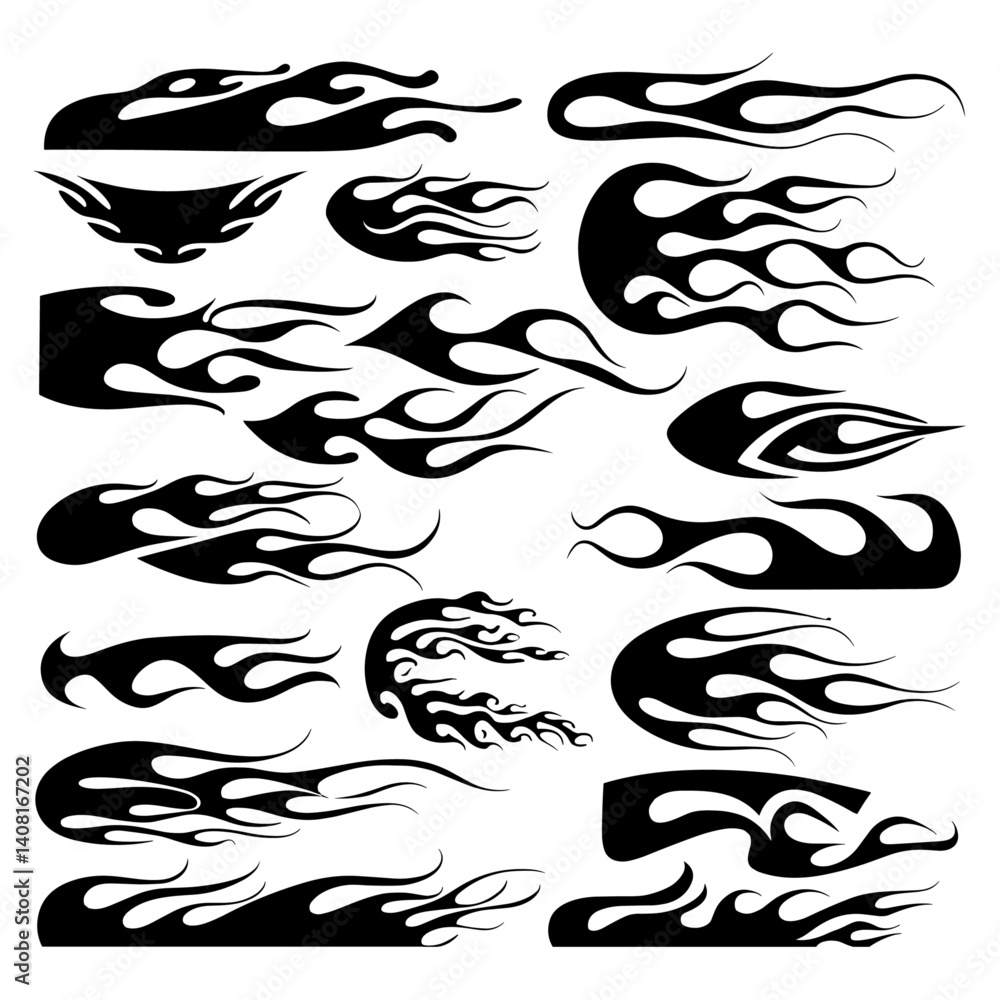 Fototapeta premium Fire flames silhouette set vector on a white background 