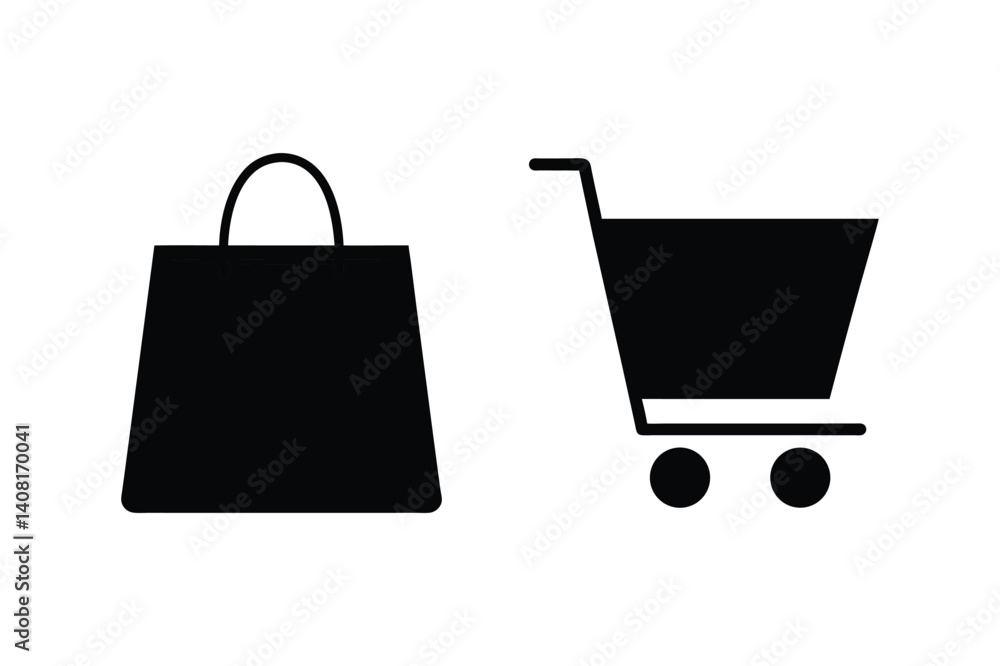 Shopping Bag and Cart Icons Vector Illustration for E-commerce, Online Shopping, Retail, and Purchase Shopping Bag and Cart Icons Vector Illustration for E-commerce, Online Shopping, Retail, and Purchase