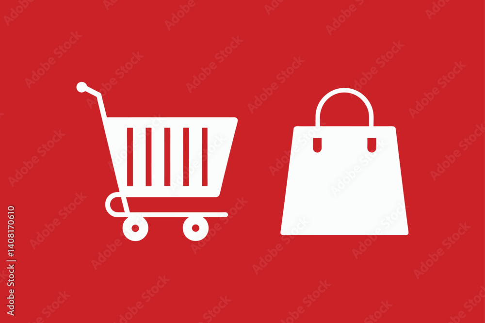 Shopping Bag and Cart Icons Vector Illustration for E-commerce, Online Shopping, Retail, and Purchase Shopping Bag and Cart Icons Vector Illustration for E-commerce, Online Shopping, Retail, and Purchase