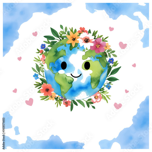 Earth Day Floral Globe – Colorful Planet Surrounded by Flowers