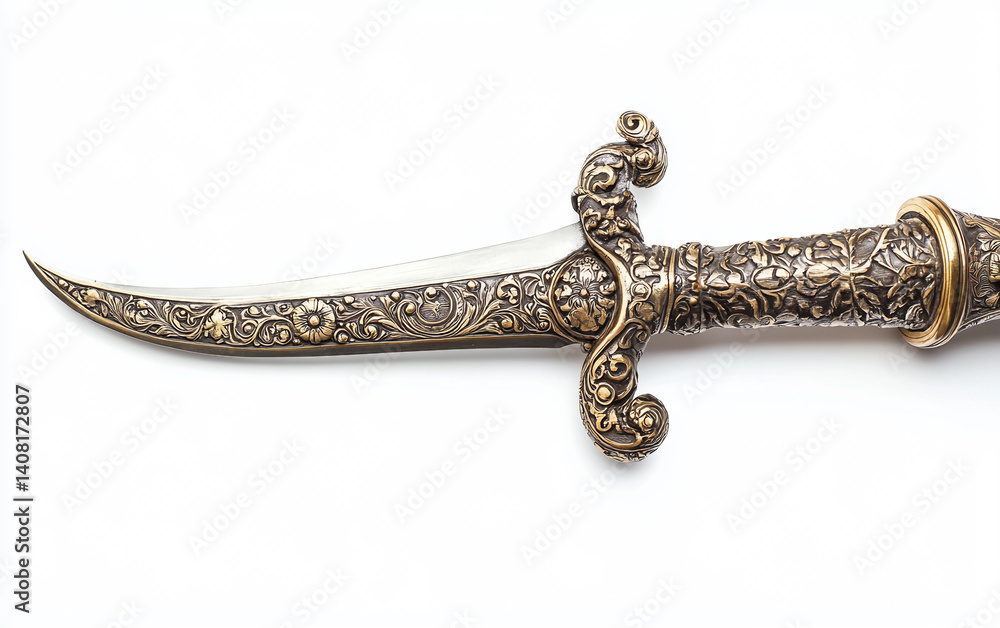 Obraz premium Ornate Claymore with Detailed Hilt Isolated On White Background.