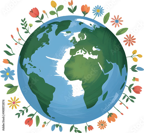 Earth Day Floral Globe – Colorful Planet Surrounded by Flowers