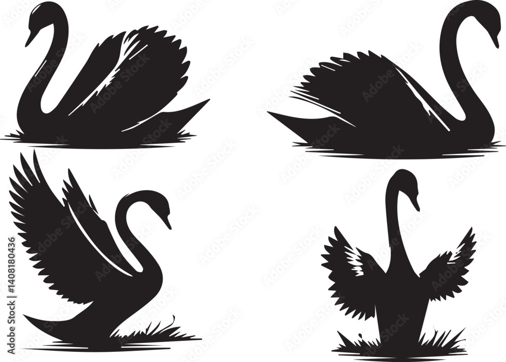 Fototapeta premium Swan silhouette vector EPS SET