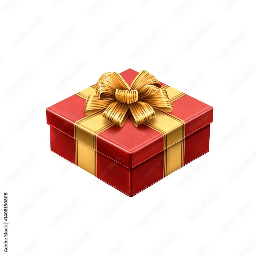 Obraz premium Red Gift Box with Gold Ribbon - Perfect for Holidays and Celebrations