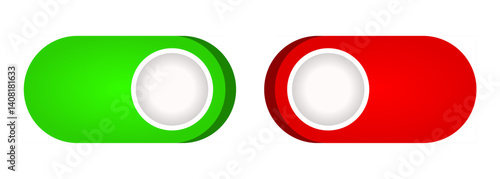 Turn on and off mode switch. Green and red interface switch button concept. Vector ui element icon.