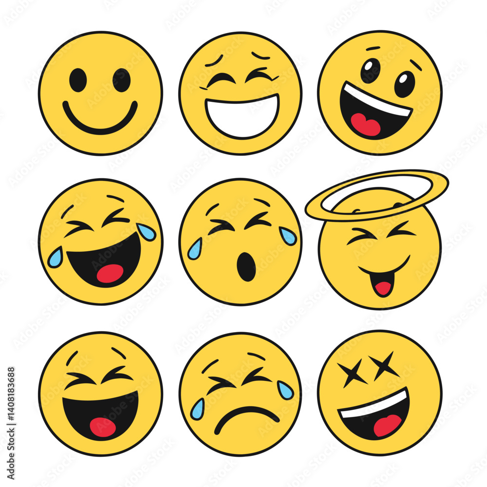 Fototapeta premium yellow emoji set circular various vector art illustration