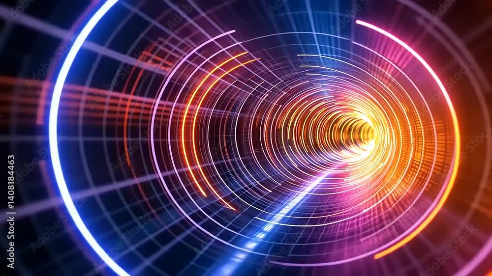 Abstract digital tunnel with vibrant glowing lights and patterns Abstract digital tunnel with vibrant glowing lights and patterns