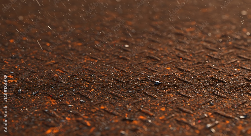 Obraz premium Rain Falling on Rusted Metal Surface with Textured Pattern