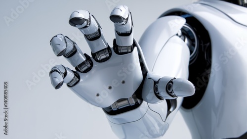 Close-Up: Robotic Hand on White Background Reaching Out