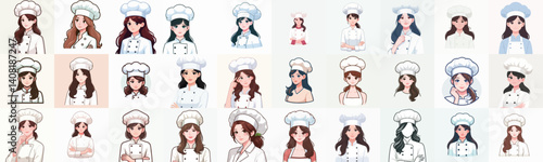 A collection of half-body female chef vectors