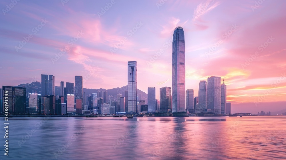 City skyline at dawn pastel colors soft focus image City skyline at dawn pastel colors soft focus image