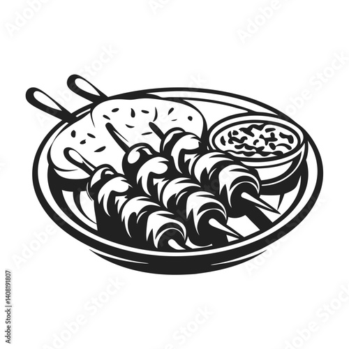 Grilled Kebab Plate Vector Icon