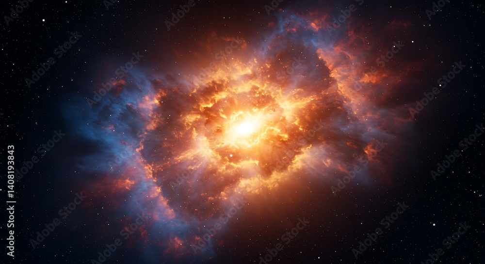 Fototapeta premium Cosmic Bloom: Fiery Nebula in Deep Space AI Generated