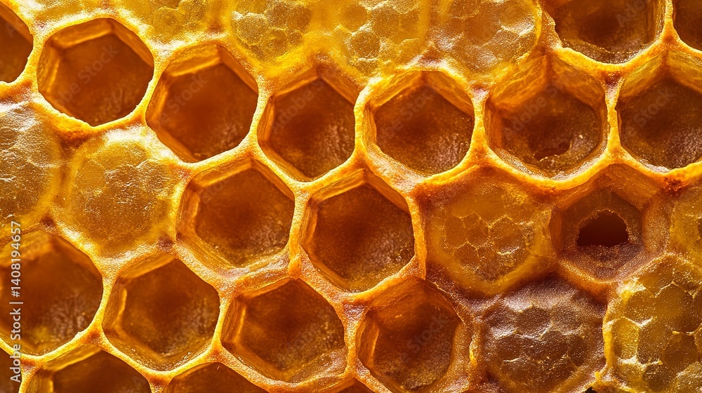 Overlapping hexagons create a detailed honeycomb pattern found in beehives Overlapping hexagons create a detailed honeycomb pattern found in beehives