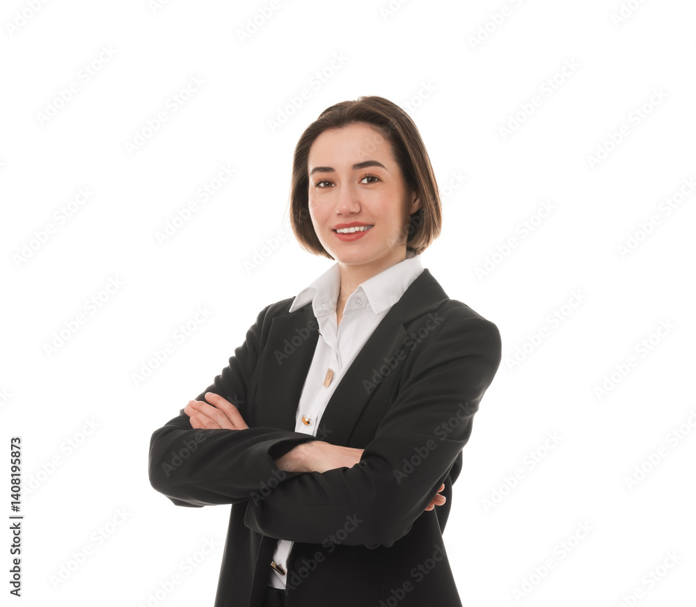 Portrait of confident secretary on white background Portrait of confident secretary on white background