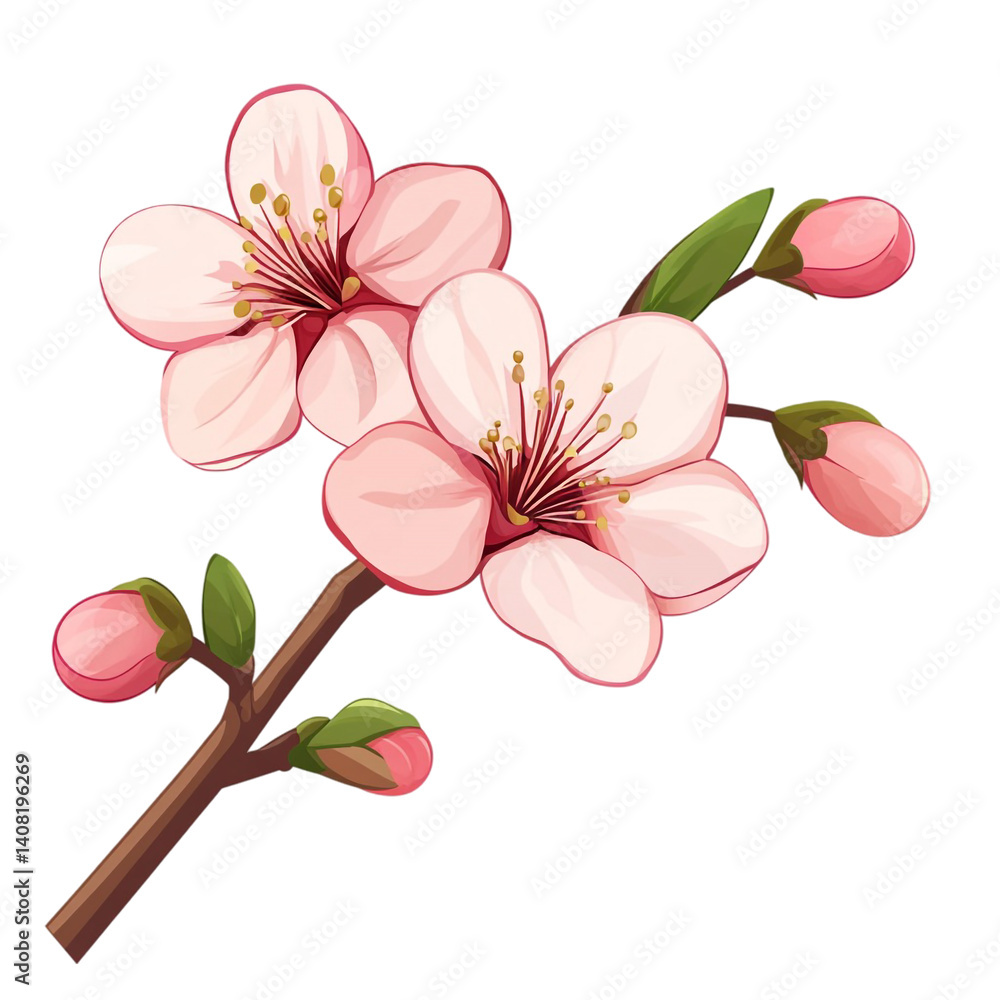 Obraz premium Pink flowers blooming on a branch with buds spring blossoms nature beauty