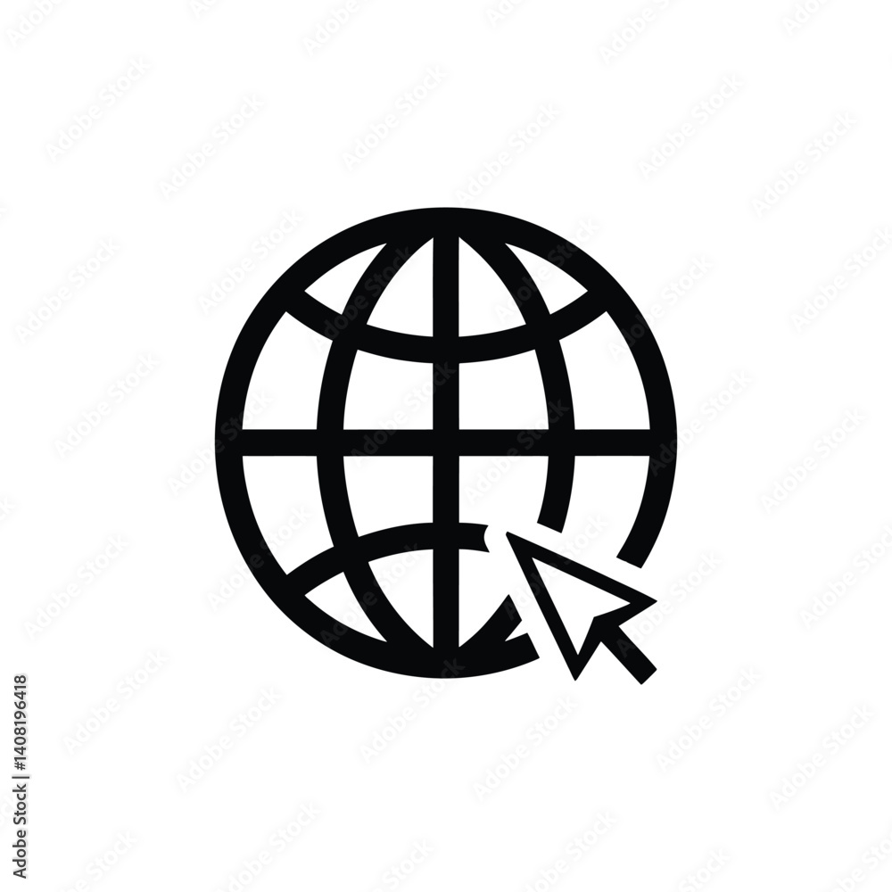 Globe with Mouse Pointer Icon, Internet Connection Symbol Globe with Mouse Pointer Icon, Internet Connection Symbol