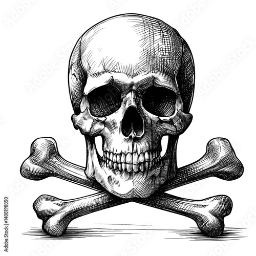 Skull with Crossbones Illustration in Monochrome Style  