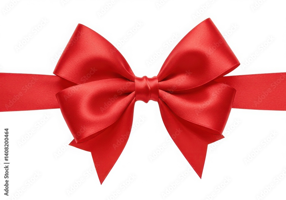 Fototapeta premium A vibrant red satin ribbon tied into a decorative bow isolated against a white background studio shot
