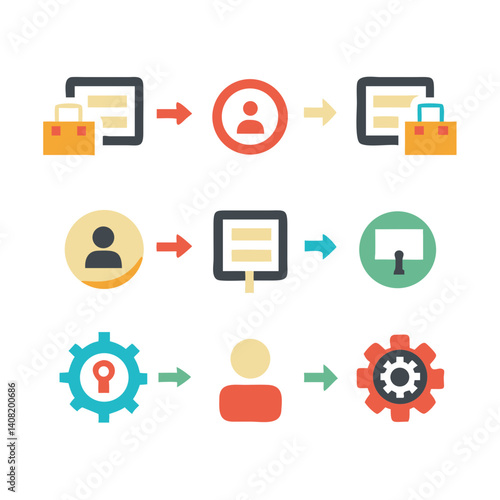 A simple, colorful visual guide illustrating a streamlined process from order placement to secure delivery, showcasing user-friendly steps with a clean design.