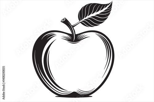A black and white apple silhouette vector.