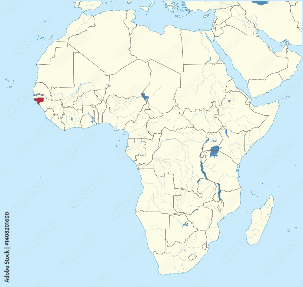 Detailed national location map of GUINEA-BISSAU within the great continent of Africa Detailed national location map of GUINEA-BISSAU within the great continent of Africa