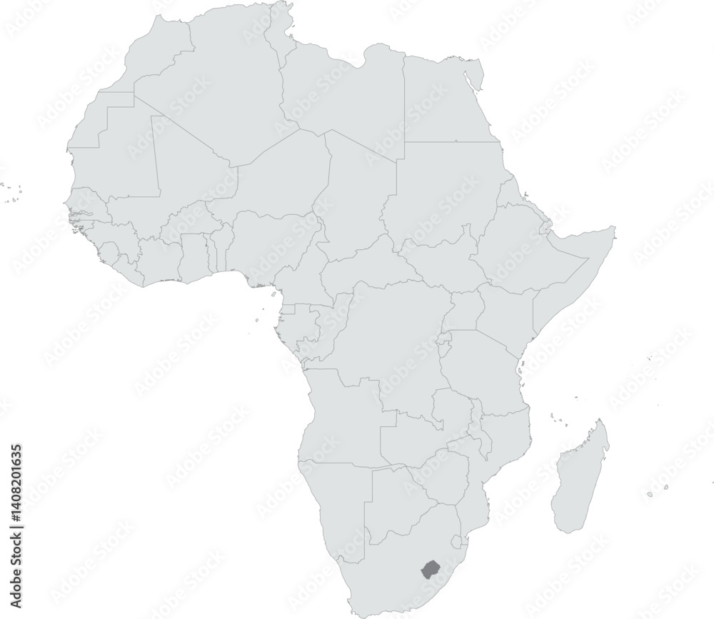 Detailed national location map of LESOTHO within the great continent of Africa Detailed national location map of LESOTHO within the great continent of Africa