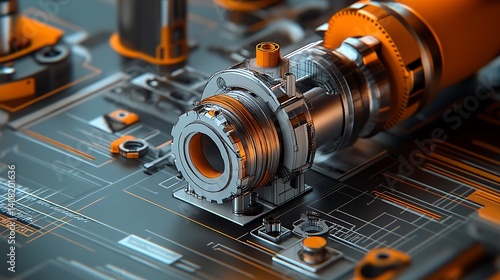 Obraz na płótnie 3D CAD drawing of machine parts with technical schematic design high resolution picture w salonie