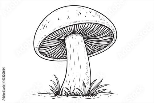A black color mushroom line art.