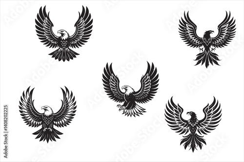 A bold symmetrical silhouette of a majestic eagle.