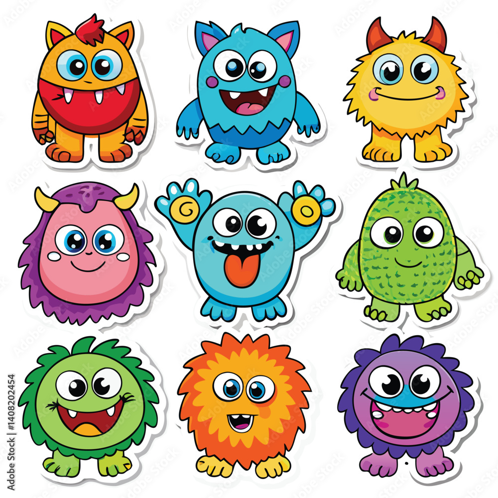 Fototapeta premium Cute Cartoon Monster Stickers