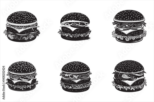 A burger silhouette, vector, illustration.