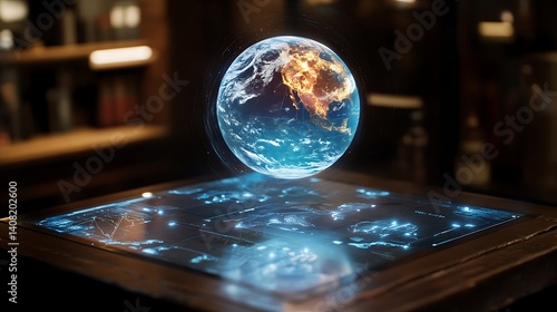 Obraz na płótnie 3D holographic Earth globe floating with glowing digital interface high resolution picture w salonie