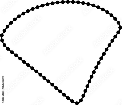 Hollow form outlined with dots forming a sliced circular segment with curved separation.