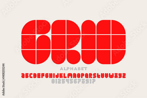 Grid lines style font, alphabet letters and numbers vector illustration