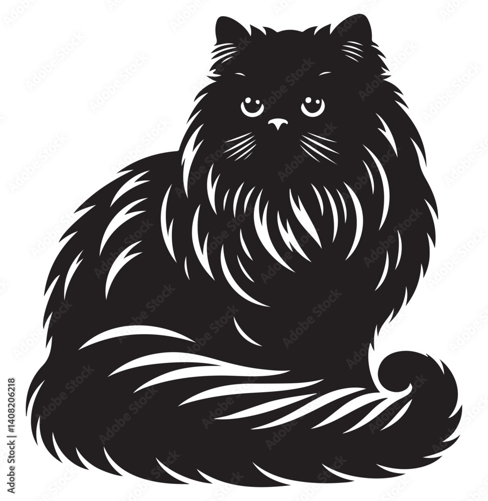 Obraz premium Persian cat silhouette Clipart - Cat Vector illustration in black and white.