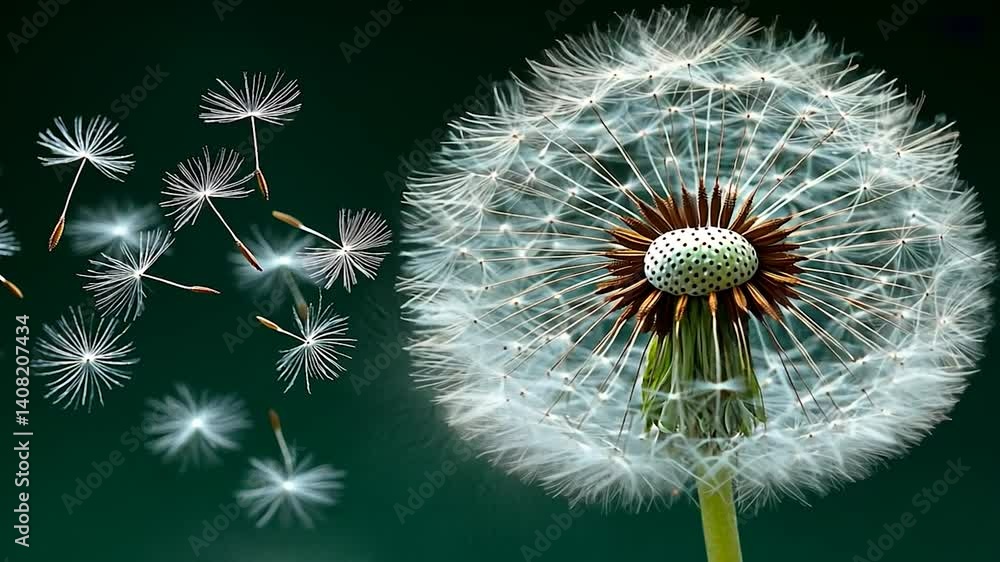 Dandelion seeds blowing in the wind nature macro photography