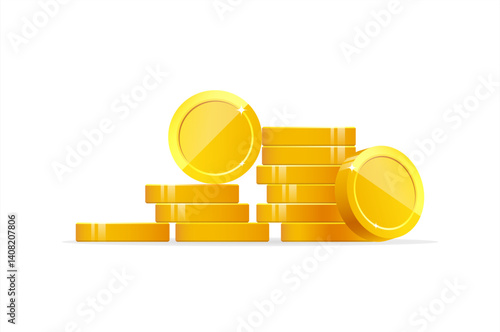 Coins stack vector illustration, coins icon flat, pile, money, one golden coin standing on stacked gold coins modern design, vector 10 eps.