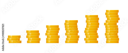 Stack of gold coins. Golden coin with dollar sign. Growth, income, savings, investment. Symbol of wealth. Business success. Vector 10 eps.