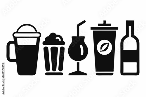 drink icon set silhouette black vector bundle