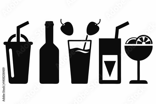 drink icon set silhouette black vector bundle