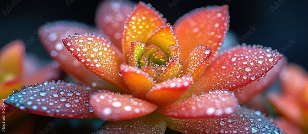 Dew-covered succulent flower close-up. Dew-covered succulent flower close-up.