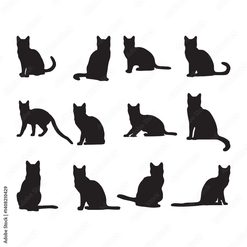 Fototapeta premium Black silhouettes, wading birds, herons and cranes