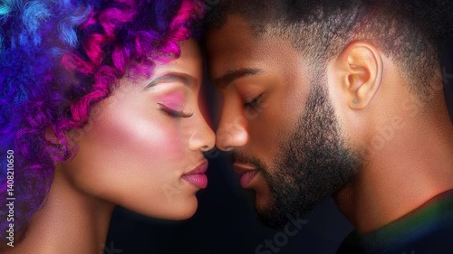 Tender connection shared between two individuals with vibrant colors and intimate expressions