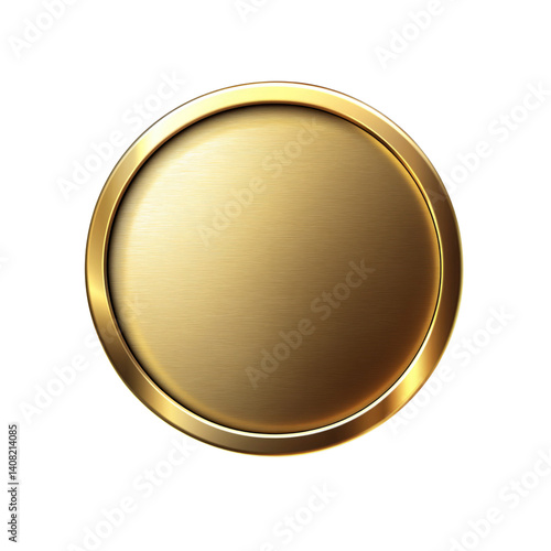 Golden Circular Badge with Brushed Metal Texture Elegant Design Element