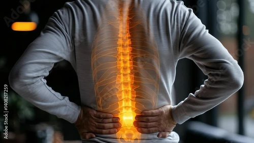Backache sensation: lower stiffness, spinal throe, nerve pressure, disc irritation, skeletal tension, vertebral pain, torso problem, dorsal spasm, column signal, joint unease, muscular fatigue.