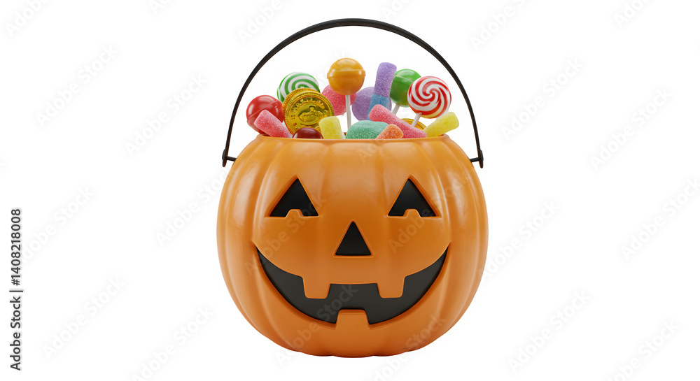 Fototapeta premium trick or treat bucket isolated on transparent background, halloween treat bucket isolated on transparent background, scray pumpkin bucket isolated on transparent background