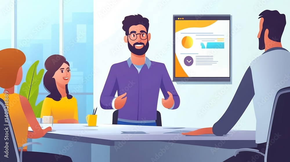 Startup founder presenting a pitch deck to investors in a sleek boardroom Startup founder presenting a pitch deck to investors in a sleek boardroom